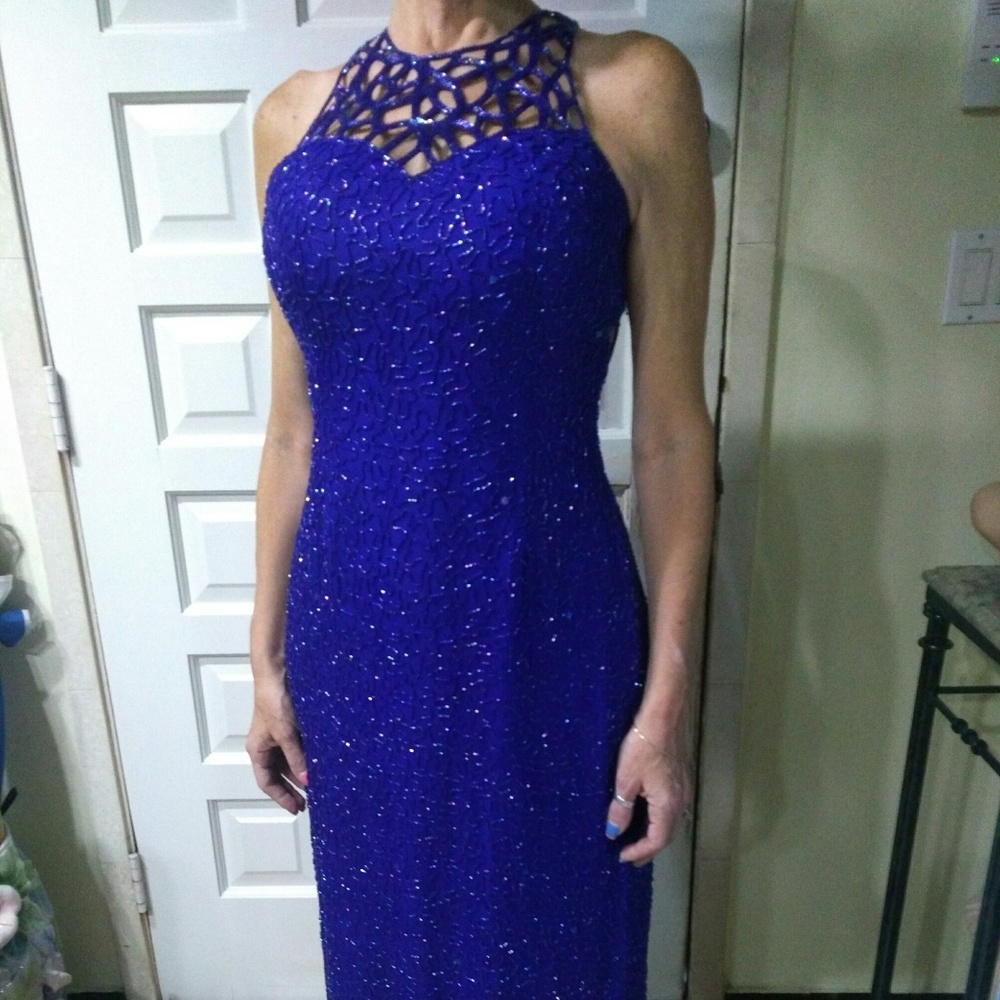 NWT Scala Blue Sequin Floor Length Gown